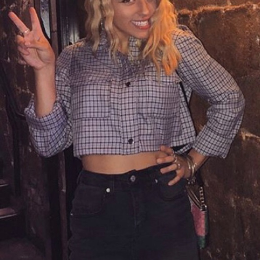 Wild Fable button up purple plaid crop top